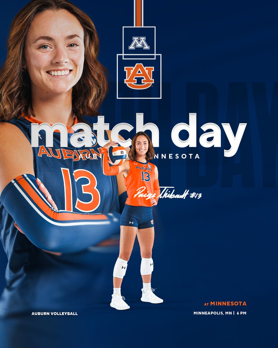 Auburn Volleyball (@auburnvb) on Twitter photo Match Day in Big Ten country!
🆚 Minnesota
📍 Minneapolis, MN
⏰ 6 p.m. CT
🔗 linktr.ee/auburnvolleyba…
#WarEagle x <a href="/AuburnTigers/">Auburn Tigers</a> Match Day in Big Ten country!
🆚 Minnesota
📍 Minneapolis, MN
⏰ 6 p.m. CT
🔗 linktr.ee/auburnvolleyba…
#WarEagle x <a href="/AuburnTigers/">Auburn Tigers</a>
