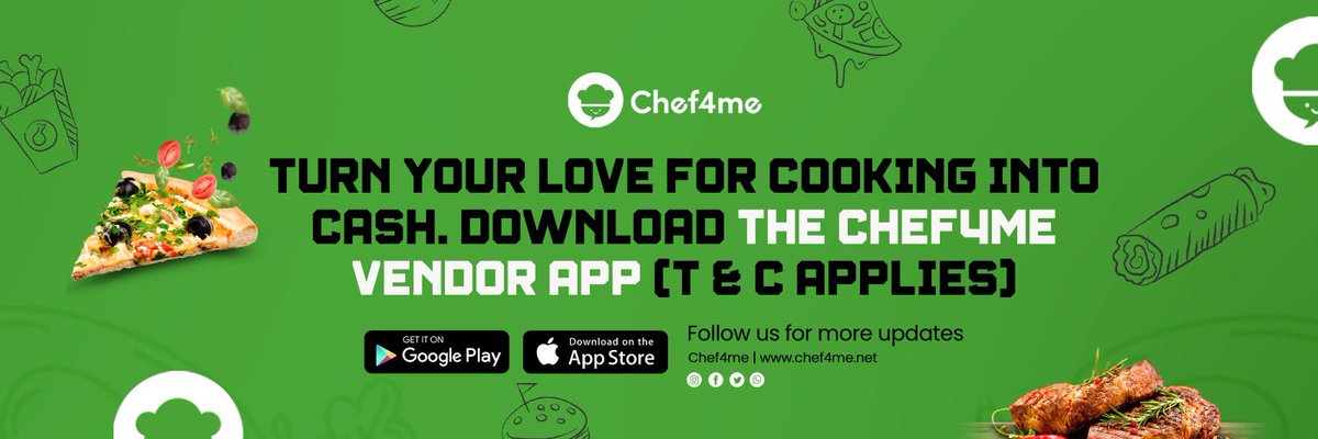 chef4meapp's tweet photo. Expand your customer base as a Chef and get fully booked to satisfy cravings on your available days 🍳 

Download the Chef4me Vendor app, Sign up, and begin your journey to financial independence 👩‍🍳 

#callforchefs #chefsinnigeria #nigerianchefs #chef4me #privatechefservice https://t.co/v9I8L4K1wg