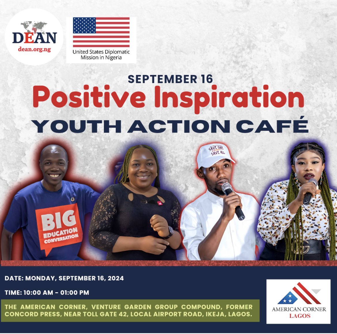 deeoho's tweet image. On Monday DEAN INITIATIVE  will be hosting the first edition of the Positive Inspiration Youth Action Cafe in Lagos at the American Corner Ikeja. 

Asking the question of WHY?
Why do many young people in Nigeria venture into community change action?