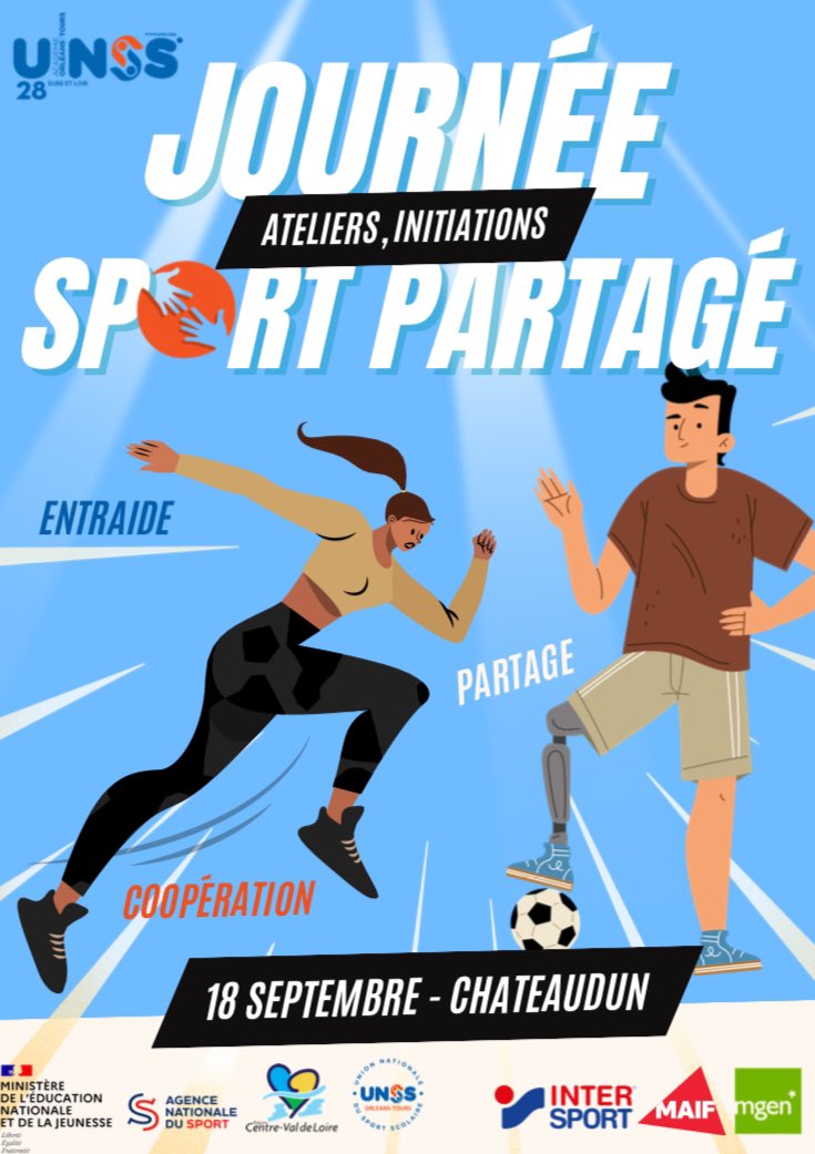 La Journée Nationale du Sport Scolaire ce Mercredi 18/09 sera consacrée au Sport Partagé et à la découverte d’activités handisport dans les établissements scolaires de Chateaudun
#JNSS #inclusion #handicap
<a href="/dsden28/">DSDEN d’Eure-et-Loir - Académie d’Orléans-Tours</a> <a href="/MegeEvelyne/">Evelyne Mège</a> 
<a href="/ac_orleanstours/">Académie d'Orléans-Tours</a> 
<a href="/GrandChateaudun/">Grand Châteaudun</a> 
<a href="/UnssOrleans_SR/">UNSS Orléans-Tours</a>