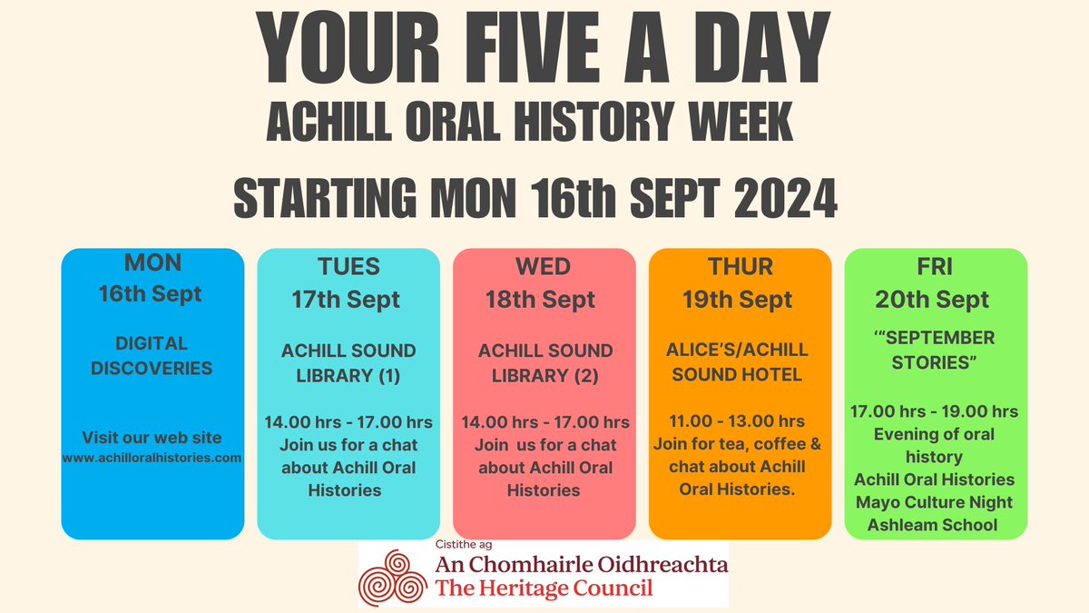 Dr Angela Maye-Banbury (@dramayebanbury) on Twitter photo A week of oral history in beautiful Achill. Hard to beat that. Join me for <a href="/Achilloralhist/">Achill Oral Histories</a> 'Five A Day' #oralhistory <a href="/MayoLibrary/">Mayo Library 💚❤️📚</a> <a href="/MayoCoCo/">Mayo County Council</a> <a href="/HeritageHubIRE/">The Heritage Council</a> <a href="/achilltourism/">Achill Tourism, Mayo, Ireland</a> <a href="/Achillsights/">Achill Sights</a> <a href="/AchillDoc/">Noreen Curtis</a> <a href="/OralHist_ie/">Oral History Network Ireland</a> <a href="/OralHistorySoc/">Oral History Society</a> <a href="/oralhistory/">Oral History Association</a> <a href="/EastMidsOHA/">East Midlands Oral History Archive</a> A week of oral history in beautiful Achill. Hard to beat that. Join me for <a href="/Achilloralhist/">Achill Oral Histories</a> 'Five A Day' #oralhistory <a href="/MayoLibrary/">Mayo Library 💚❤️📚</a> <a href="/MayoCoCo/">Mayo County Council</a> <a href="/HeritageHubIRE/">The Heritage Council</a> <a href="/achilltourism/">Achill Tourism, Mayo, Ireland</a> <a href="/Achillsights/">Achill Sights</a> <a href="/AchillDoc/">Noreen Curtis</a> <a href="/OralHist_ie/">Oral History Network Ireland</a> <a href="/OralHistorySoc/">Oral History Society</a> <a href="/oralhistory/">Oral History Association</a> <a href="/EastMidsOHA/">East Midlands Oral History Archive</a>