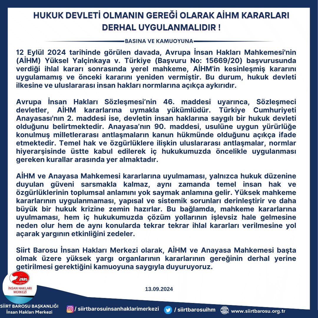Siirt Barosu İnsan Hakları Merkezi (@siirtbarosuihm) on Twitter photo 