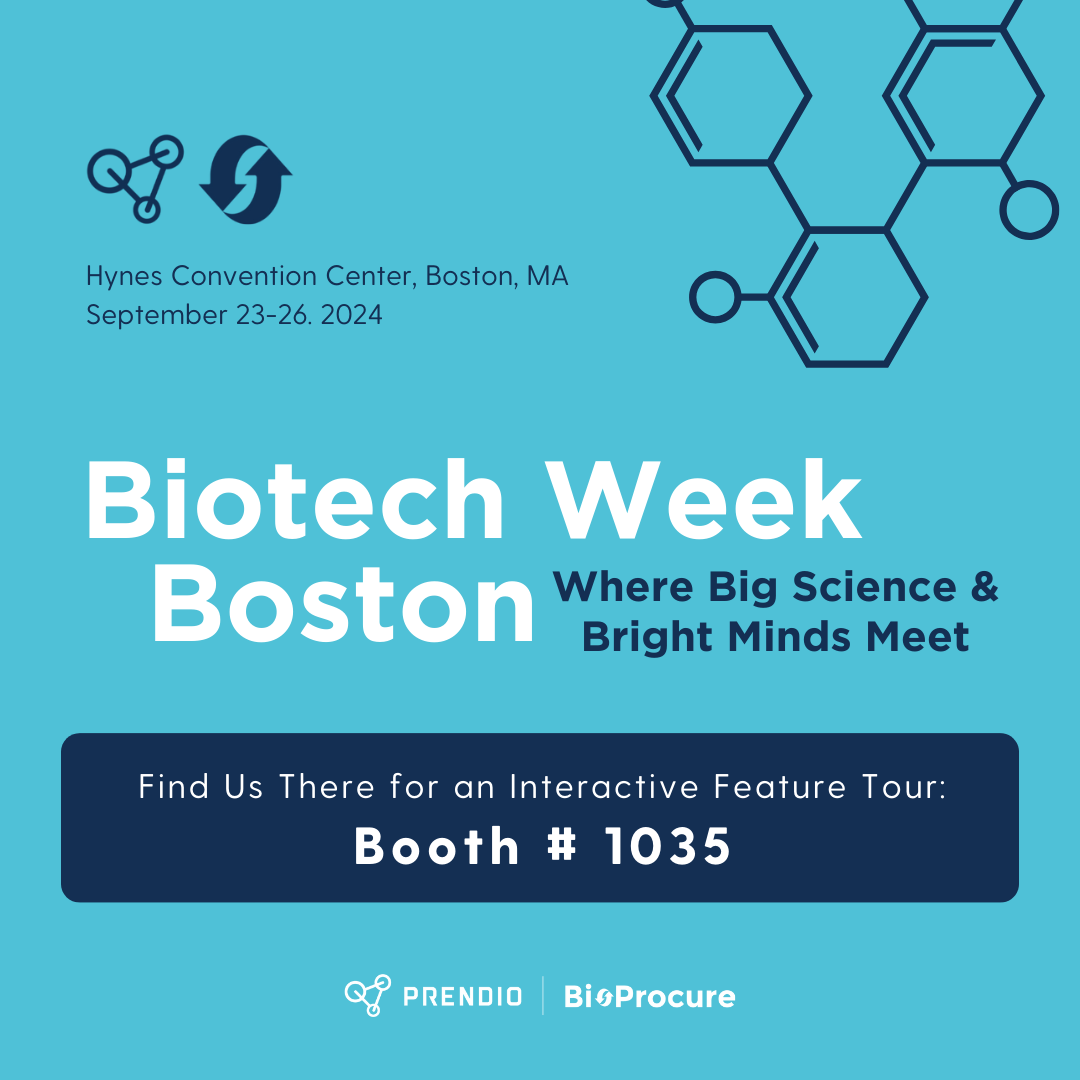 bioprocure's tweet image. 🔬 Find us at BioTech Week Boston 2024 - Join us at Booth #1035 to see our streamlining solutions in action! 🌟 

#BioTechWeekBoston2024 #LabEfficiency #Prendio #BioProcure #BioTechInnovation #ResearchSimplified #EfficiencyInBiotech #LabTech #ScienceForward #InnovateWithUs