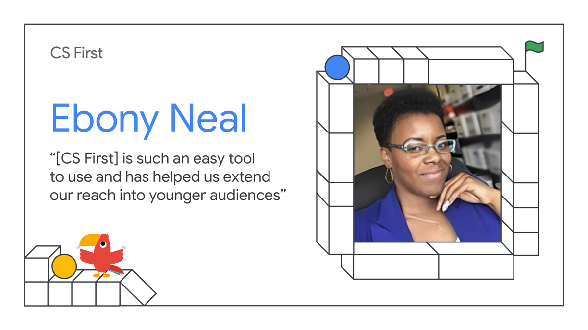 GoogleForEdu's tweet image. With CS First’s “Code Your Hero” lesson, Ebony made coding cool in the classroom for her 4th-8th grade students✨ Ebony found #CSFirst to be a fun and easy tool that empowered students to create interactive stories about inspiring women. Learn more: goo.gle/3YlStAt