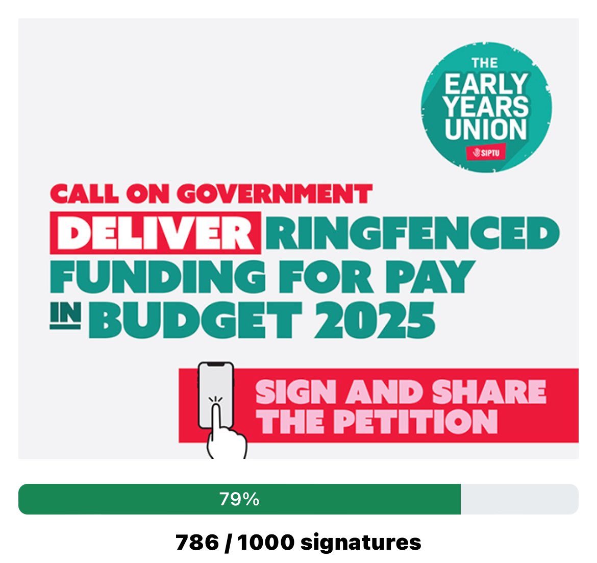 Let's not let the promise of public childcare slip through our fingers! 

Sign our petition and tell the <a href="/SimonHarrisTD/">Simon Harris TD</a> and his government to fix low pay in Budget 2025! 

It’s time to support our dedicated early years educators and pay them properly!

👉 siptu.agitate.ie/act/sign-siptu…