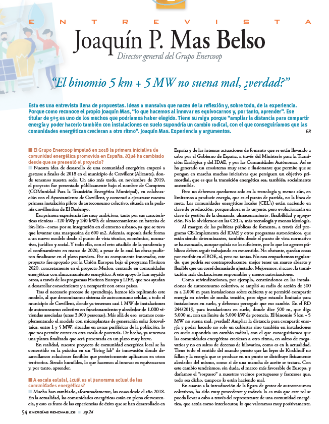 👉 La revista <a href="/ERenovables/">Energías Renovables</a>, en su especial de #comunidadesenergéticas, entrevista a nuestro  director general, <a href="/jmasbelso/">Joaquín P. Mas Belso</a>.

Una entrevista llena de ideas y #propuestas 💡 que puedes consultar completa en: 
bit.ly/4dYNAT1 

Muchas gracias <a href="/MerinoRuesga/">Luis Merino Ruesga</a> y equipo 👏👏!!