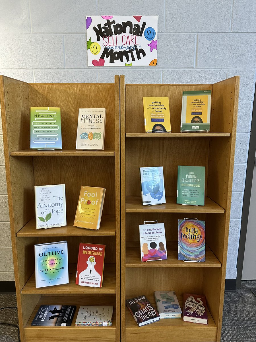SiegelLibrary's tweet image. 📚✨ In honor of National Self-Care Month and National Hispanic Heritage Month, our high school library is featuring books that promote well-being and celebrate Hispanic culture! From mental health to cultural pride, come explore stories that inspire reflection and empowerment!