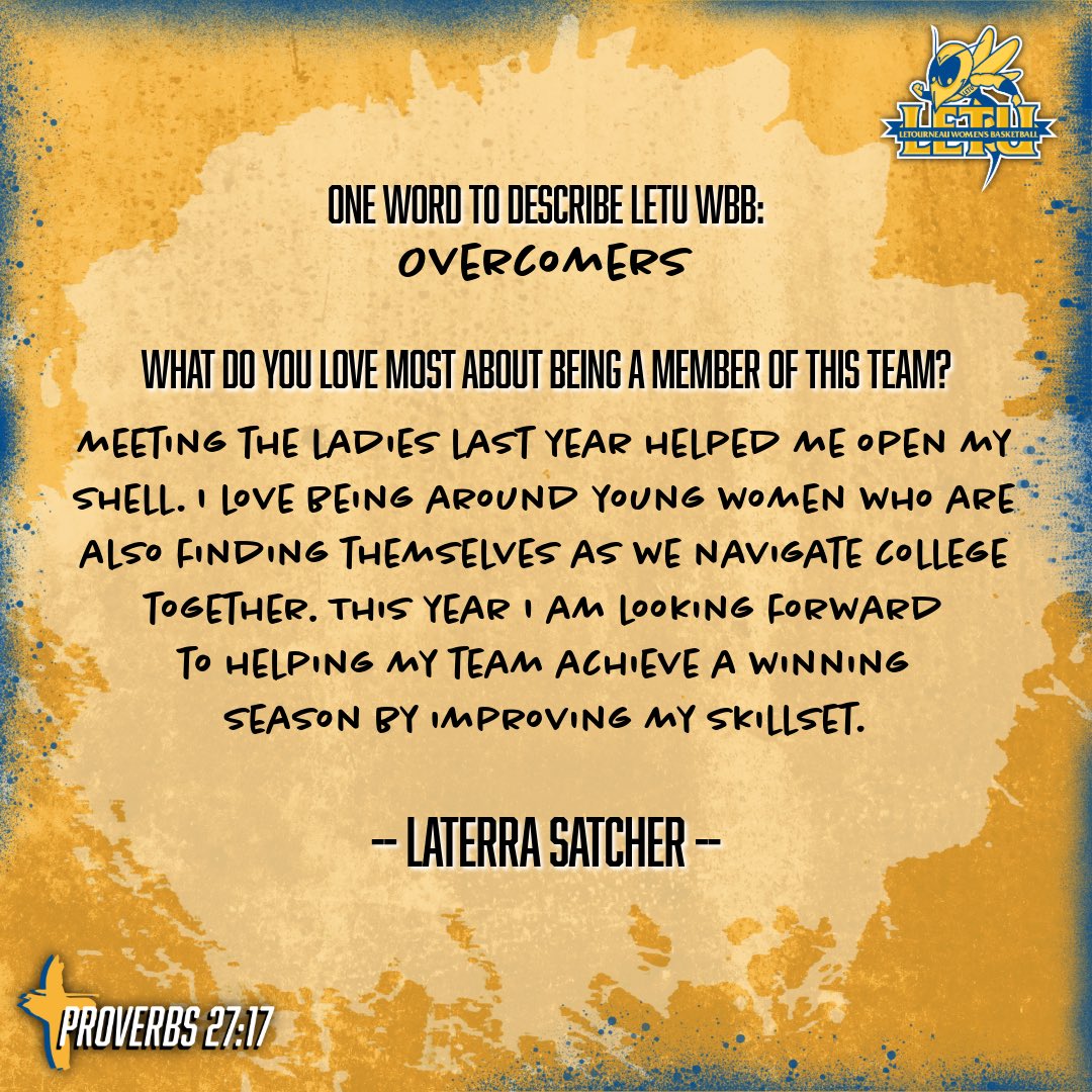 Next in our 2024-2025 Roster Round-Up: LaTerra Satcher

Terra prides herself on being hardworking, always giving her best effort on and off the court. Her commitment to improvement drives her and the team forward. We’re excited to see her in action this season! 

#LeTourneauBuilt