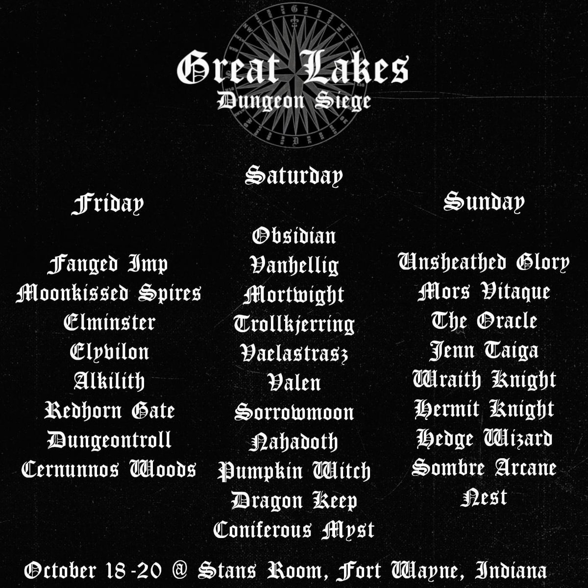 October 18th - 20th in Fort Wayne Indiana.

More info here: linktr.ee/greatlakesdung…