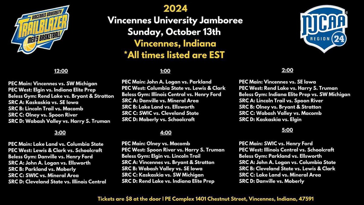 JJ Kingsley (@jjkingsley_vu) on Twitter photo Schedule for the Vincennes University jamboree on October 13th. All times EST <a href="/JucoRecruiting/">JucoRecruiting.com</a> <a href="/JUCOadvocate/">JUCOadvocate - Brandon Goble</a> <a href="/TheNielsenFile/">Nic Nielsen</a> Schedule for the Vincennes University jamboree on October 13th. All times EST <a href="/JucoRecruiting/">JucoRecruiting.com</a> <a href="/JUCOadvocate/">JUCOadvocate - Brandon Goble</a> <a href="/TheNielsenFile/">Nic Nielsen</a>