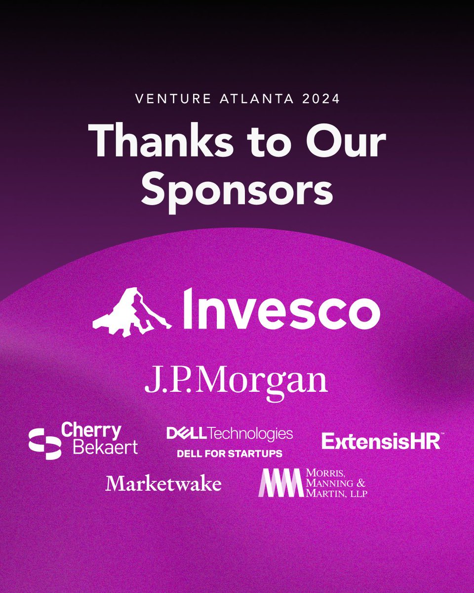 Thanks to all of our awesome sponsors who are helping make #VA2024 possible! 🥂

A special thanks to our Title Sponsor <a href="/InvescoUS/">Invesco US</a>, our Premier Sponsor <a href="/jpmorgan/">J.P. Morgan</a>, &amp; our Headline Sponsors <a href="/CherryBekaert/">Cherry Bekaert</a>, <a href="/Dell/">Dell</a>, <a href="/ExtensisHR/">ExtensisHR</a>, <a href="/MMM_Law/">Morris, Manning & Martin</a>, &amp; <a href="/Marketwake/">Marketwake</a>!