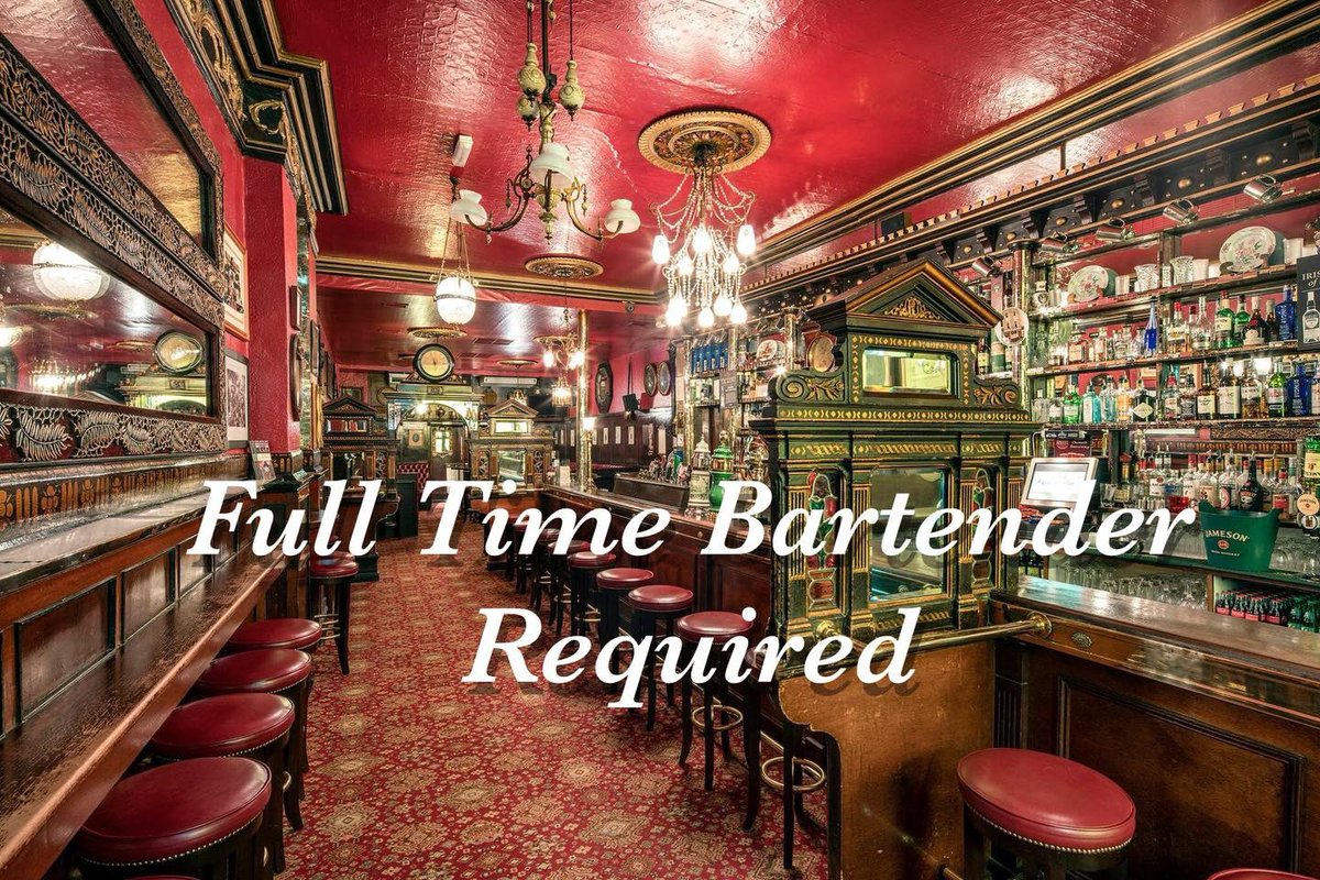 The Long Hall Pub (@thelonghallpub) on Twitter photo We’re Hiring!
Full Time Bartender Required.
Excellent terms & conditions on offer and a great place to work.
Drop in with your CV or apply by email to;
thelonghallpub@gmail.com We’re Hiring!
Full Time Bartender Required.
Excellent terms & conditions on offer and a great place to work.
Drop in with your CV or apply by email to;
thelonghallpub@gmail.com