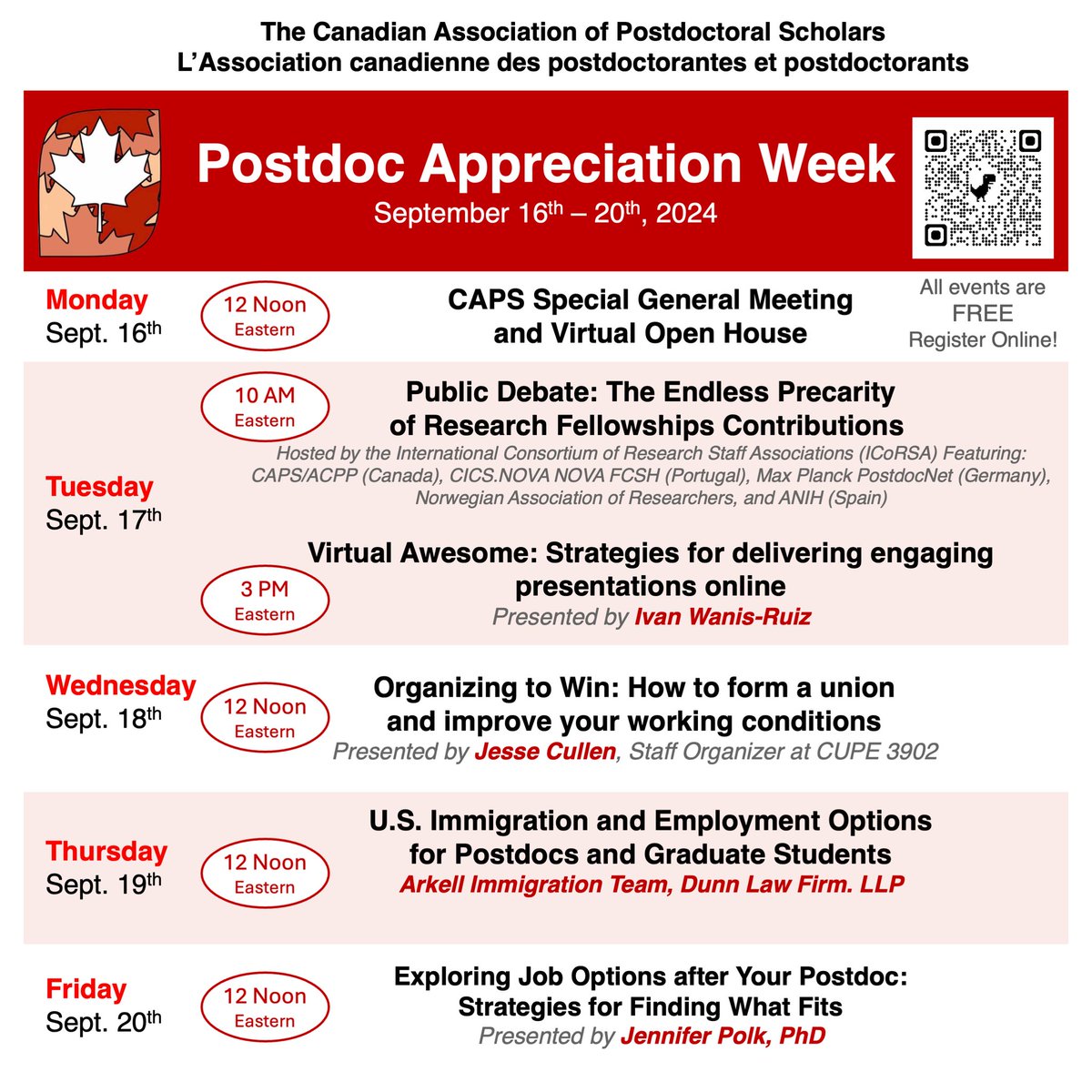 Join us next week for #NPAW2024
Starting Monday with a virtual open house &amp; special general meeting: meet our executives, learn about the work of CAPS, and discuss amendments to our constitution!
Register at: capsacpp.ca/events/postdoc…