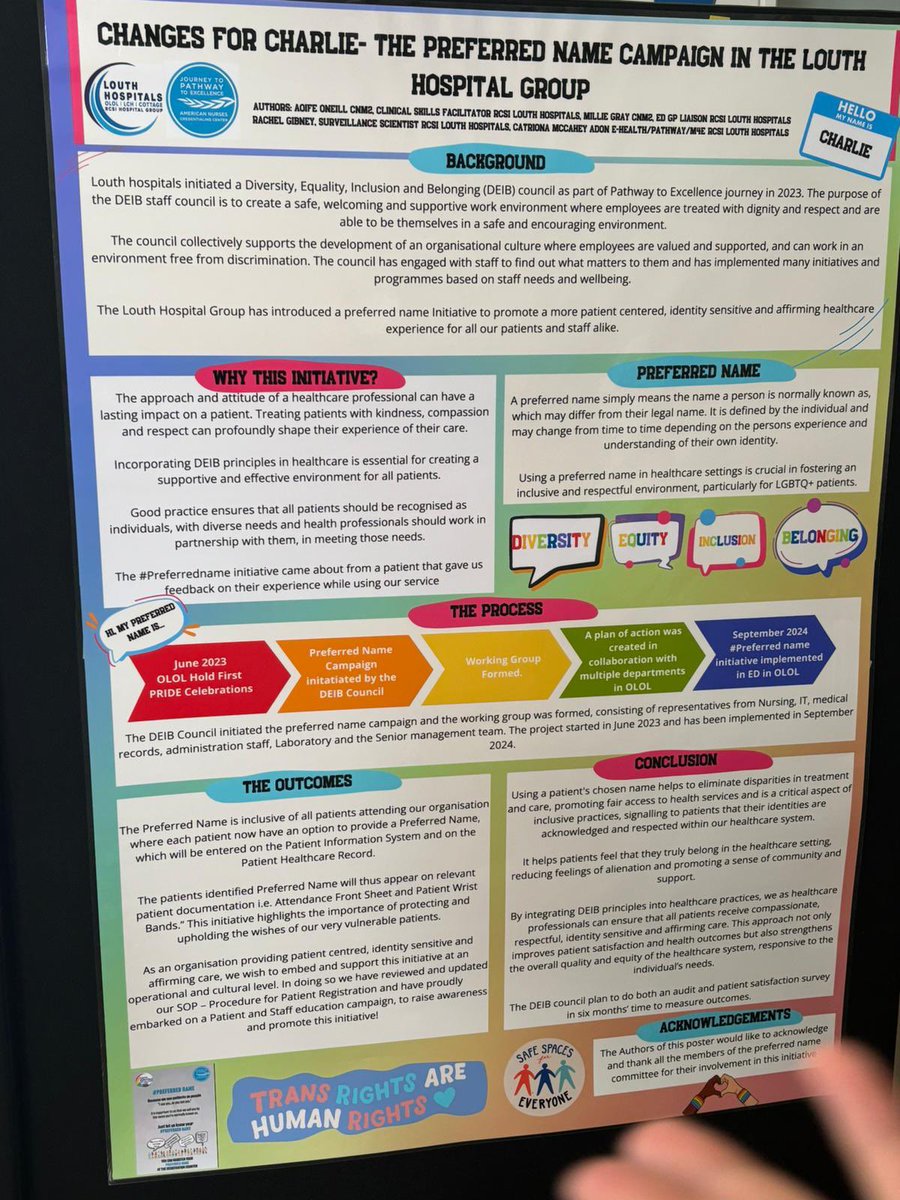 Great to see <a href="/Aoifsoneill1/">Aoifsoneill</a> &amp; <a href="/MillieGray121/">Millie Gray</a> representing <a href="/NursingOlol/">OLOLNursing</a> at the Inclusion Health Section Conference presenting a poster on #preferredname initiative 🌈 #diversity #inclusion #Equality #Belonging  #LivingPathway