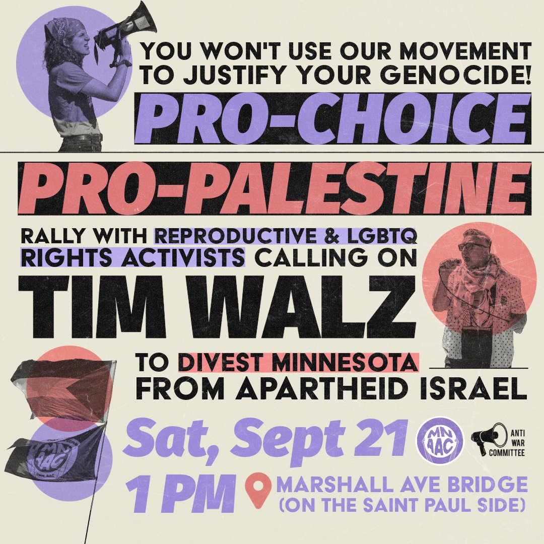 Join us on the 21st to tell <a href="/GovTimWalz/">Governor Tim Walz</a> that the reproductive rights movement wants Minnesota to #divest from apartheid Israel!