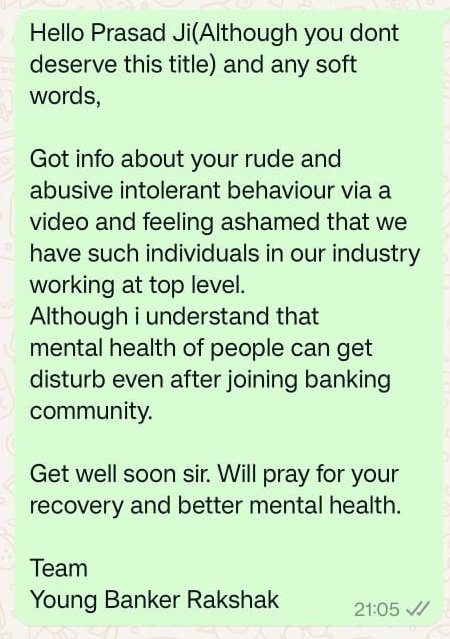 IShubhamMisra's tweet photo. Team Young Bankers Rakshak have found a new way to register their complaint directly to Mr. Prasad.

सही भी है जिस भाषा में समझोगे उसी भाषा में समझाया जाएगा।

@canarabank 

#SuspendSuryaPrasad https://t.co/6uJO3FRghm