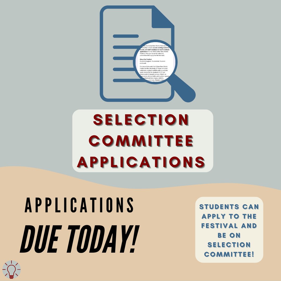 Selection Committee Applications are due TODAY!
And yes, undergrad AND grad students looking forward to applying to the festival can be on Selection Committee as well!!! 
We can’t wait to hear from you all!
#newmeetsnow #neworks2025