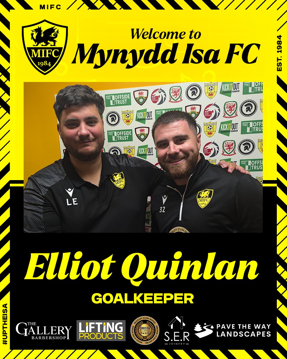 NEW SIGNING 📝🤝

We are delighted to finally announce the signing of <a href="/ElliotQuinlan1/">Elliot Quinlan</a>! The former Mold Alex shot stopper has added good higher level experience to our goalkeeping ranks so far this season including an excellent clean sheet last Saturday. #uptheisa 🟡⚫