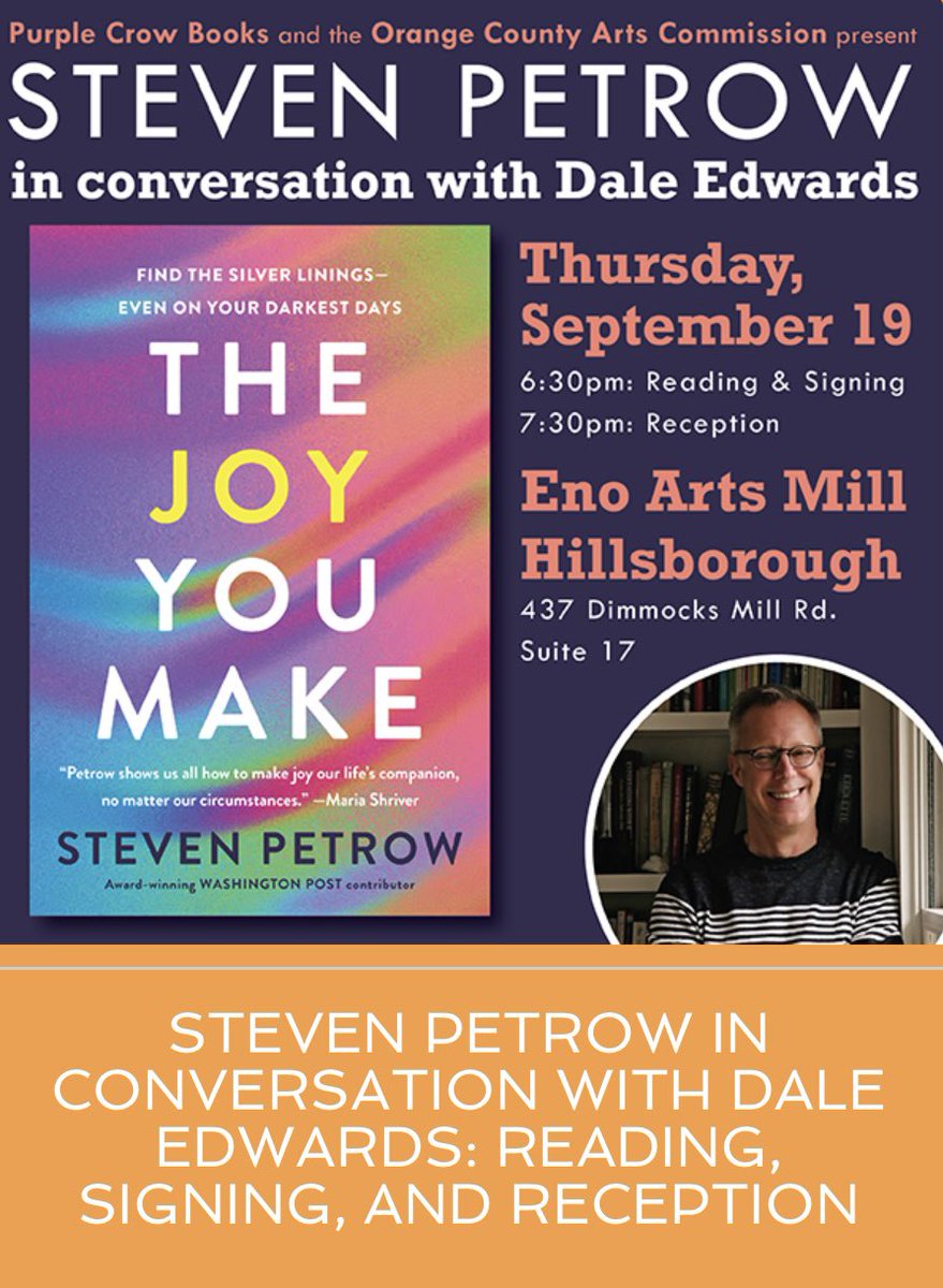 News of OC (@newsoforange) on Twitter photo Honored to be a part of the launch of Steven Petrow’s new book.
This event is Sept. 19 at the Eno Arts Mill. #TheJoyYouMake
<a href="/OCNCArts/">Orange County Arts Commission 🍊</a> <a href="/StevenPetrow/">Steven Petrow</a> <a href="/VisitHboroNC/">VisitHillsboroughNC</a> Honored to be a part of the launch of Steven Petrow’s new book.
This event is Sept. 19 at the Eno Arts Mill. #TheJoyYouMake
<a href="/OCNCArts/">Orange County Arts Commission 🍊</a> <a href="/StevenPetrow/">Steven Petrow</a> <a href="/VisitHboroNC/">VisitHillsboroughNC</a>