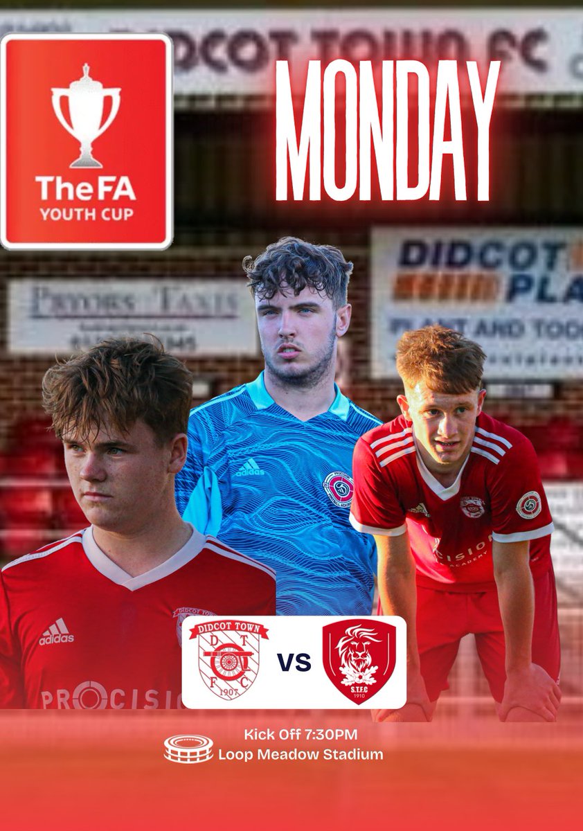🚨FA YOUTH CUP🚨

Monday Night we host Sandhurst Town in the FAYC⚽️

Make sure you come down and get behind the lads in this big game at Loop Meadow🏟️👇