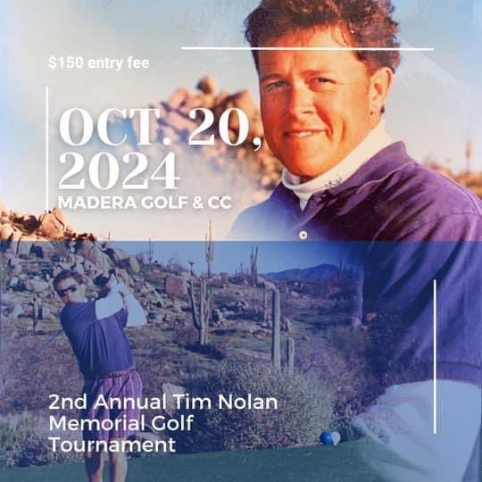 timnolangolf.com
2nd Annual Tim Nolan Memorial Golf Tournament on October 20th.
Tim sadly passed away in January of 2022 after a long, hard battle with skin cancer. Proceeds will once again benefit Fresno City Men’s Golf — a team Tim played for back in the early 1980s.