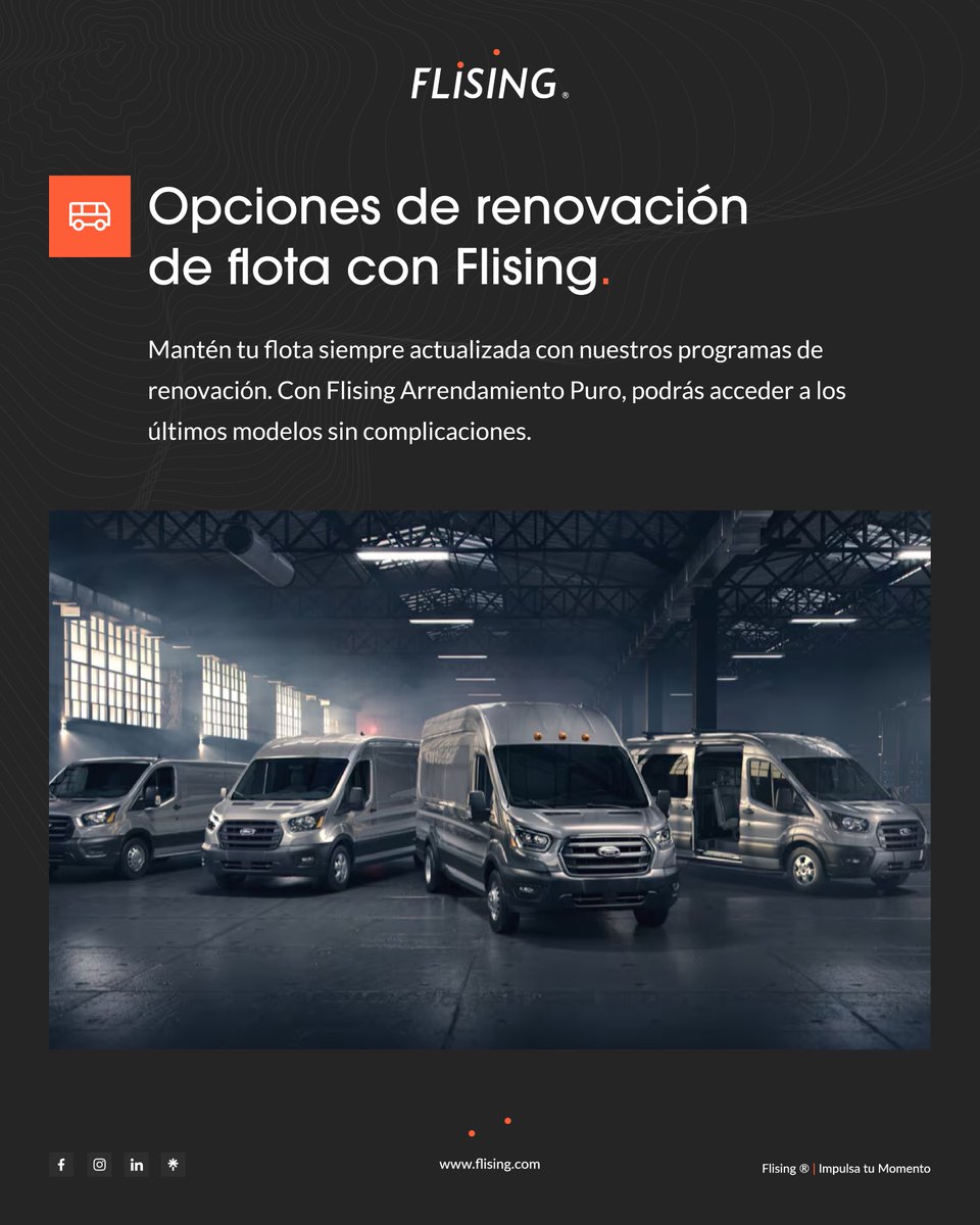 Flising_mx's tweet image. Opciones de renovación de flota con Flising. ✨🚗

Mantén tu flota siempre actualizada con nuestros programas de renovación.  🚗🚐⭐

📲 Con Flising, accede a los últimos modelos sin complicaciones a través de nuestro sitio web bit.ly/4ddolfj

 #ArrendamientoToluca