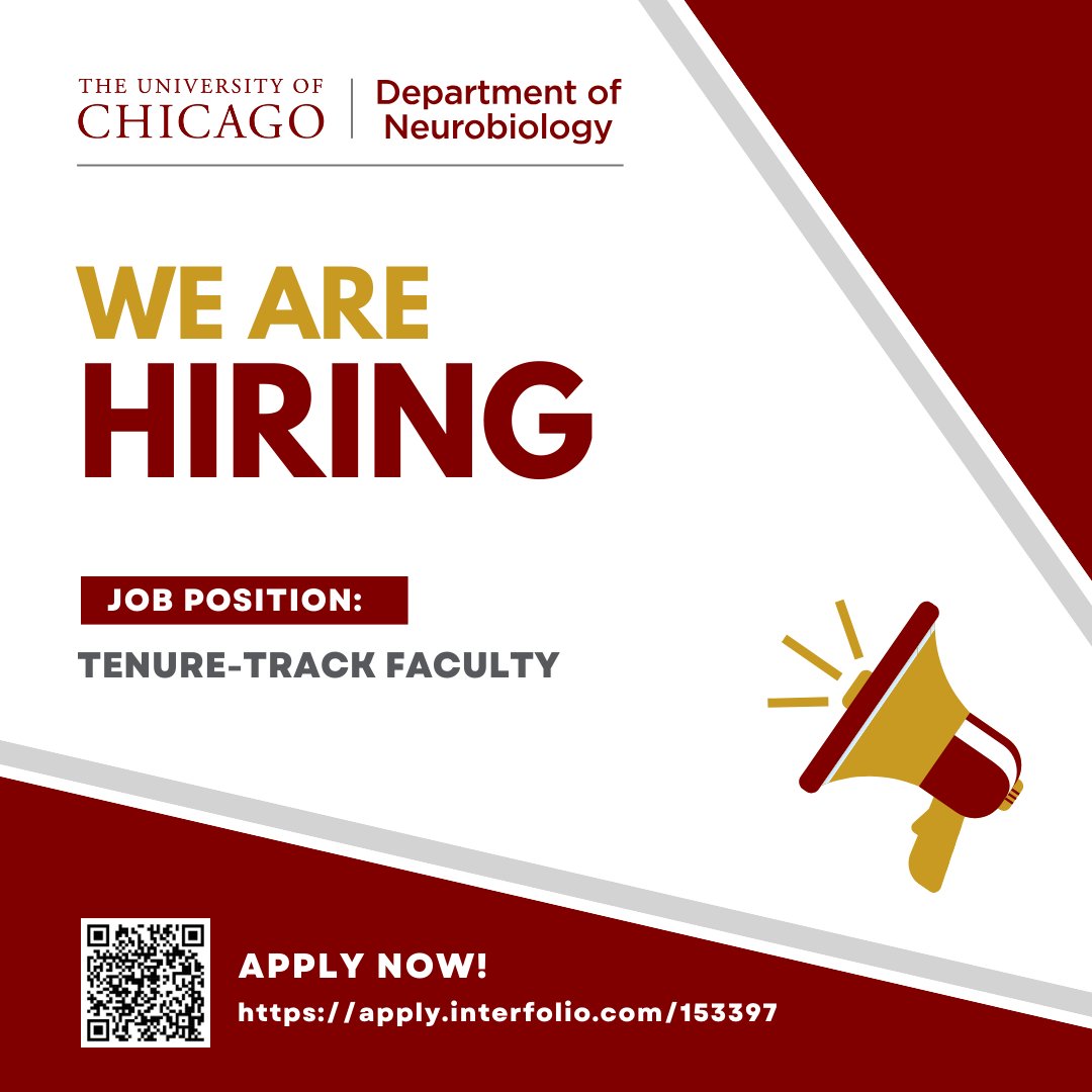 The Department of Neurobiology at the University of Chicago is searching for tenure-track faculty. Researchers in the areas of cellular, molecular, and developmental/synaptic neuroscience are especially encouraged to apply.  Visit: apply.interfolio.com/153397. EOE/Vet/Disability.