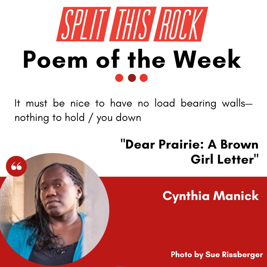 Content Notice: refers to PTSD &amp; anti-Black state-sanctioned violence

It must be nice to have no load bearing walls—nothing to hold / you down

Poem of the Week: Dear Prairie: A Brown Girl Letter by Cynthia Manick. Poem as audio &amp; text: bit.ly/3Mzukzo

<a href="/cmanick/">Cynthia Manick - Poetry & Philanthropy</a>  #Poetry
