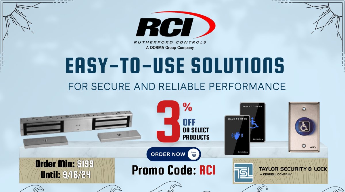 🚪 RCI Access Control: Smart Security, Sensible Spending 🔐
Use code "RCI" for 5% OFF select RCI products with a $199 minimum purchase! Ends 9/16/24 🕒
Learn more:bit.ly/4dOBQBR
#AccessControl #RCISecurity #SmartSecurity