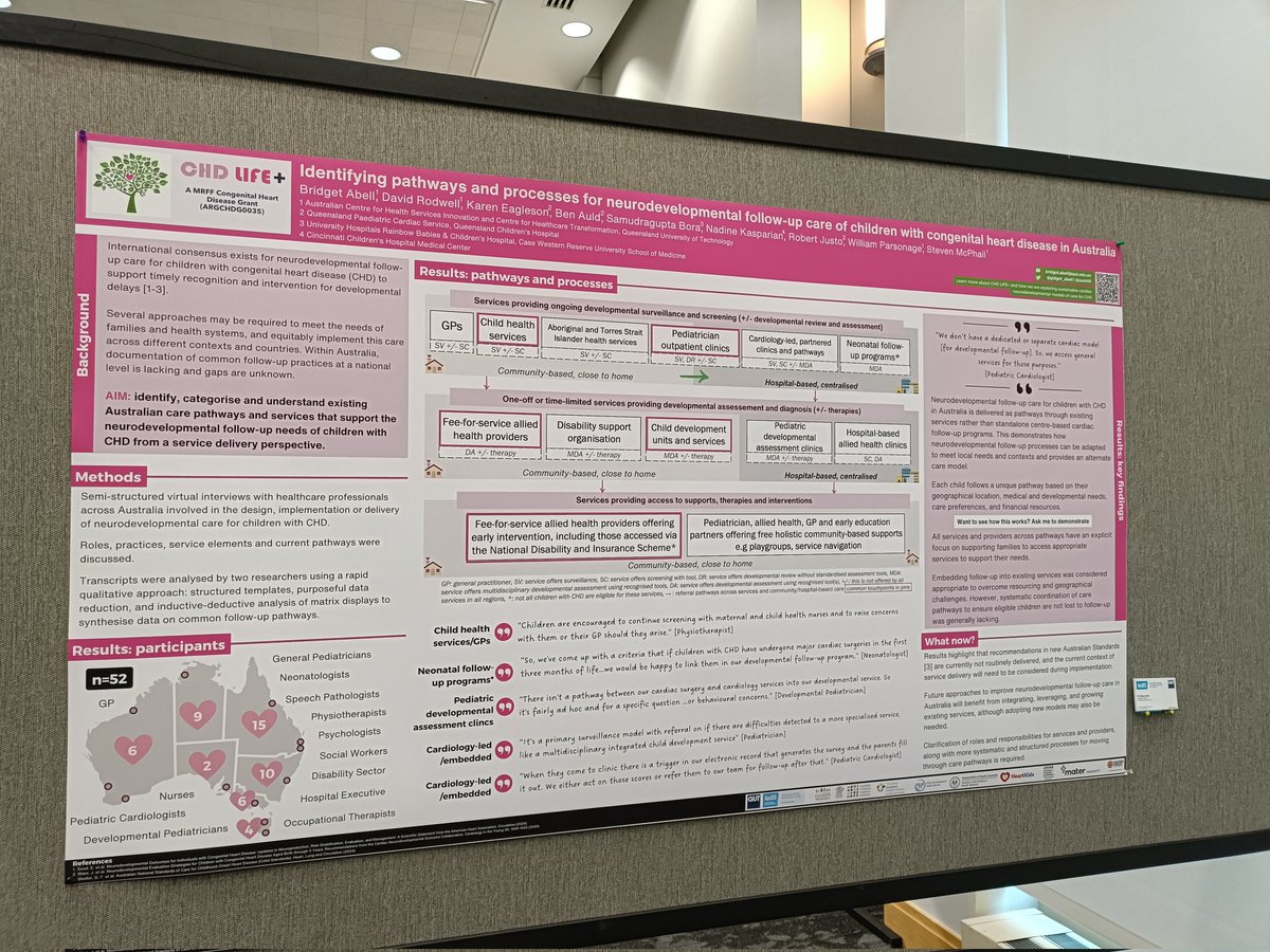 Want to learn how we perform neurodevelopmental follow-up for kids with CHD in Australia? Come visit Poster 5 at #cnoc2024 tonight to see the work <a href="/AusHSI/">AusHSI</a> and <a href="/childhealthqld/">Children's Health Queensland</a> have been doing to document care pathways