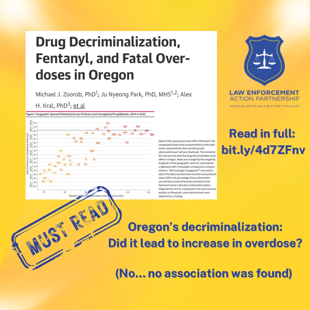 Did the decriminalization policy in Oregon lead to an increase in overdose? Some media narratives and political interjections projected the notion that decriminalization failed and increased deaths. 

What’s the evidence say? 

A real must-read: bit.ly/4d7ZFnv
