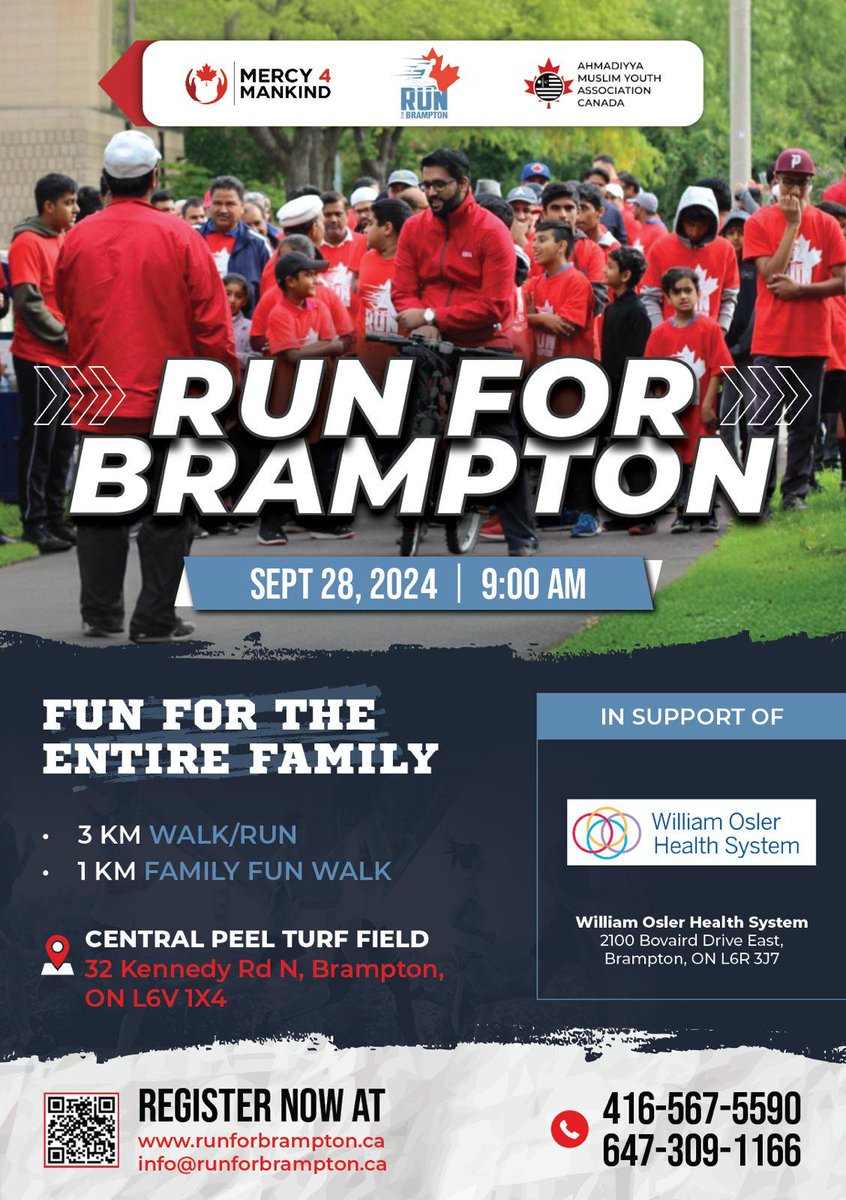 AMJ_Brampton's tweet photo. Run for Brampton 2024   |
Location: CENTRAL PEEL TURF FIELD, 32 Kennedy Rd N, Brampton, ON L6V 1X4 
Date: 28 September 2024
Time: 9:00 AM 
Distance: 1K Fun Walk, 3K Run. Register : https://t.co/XiG0EcSK6m https://t.co/mR5Z5qN9MG