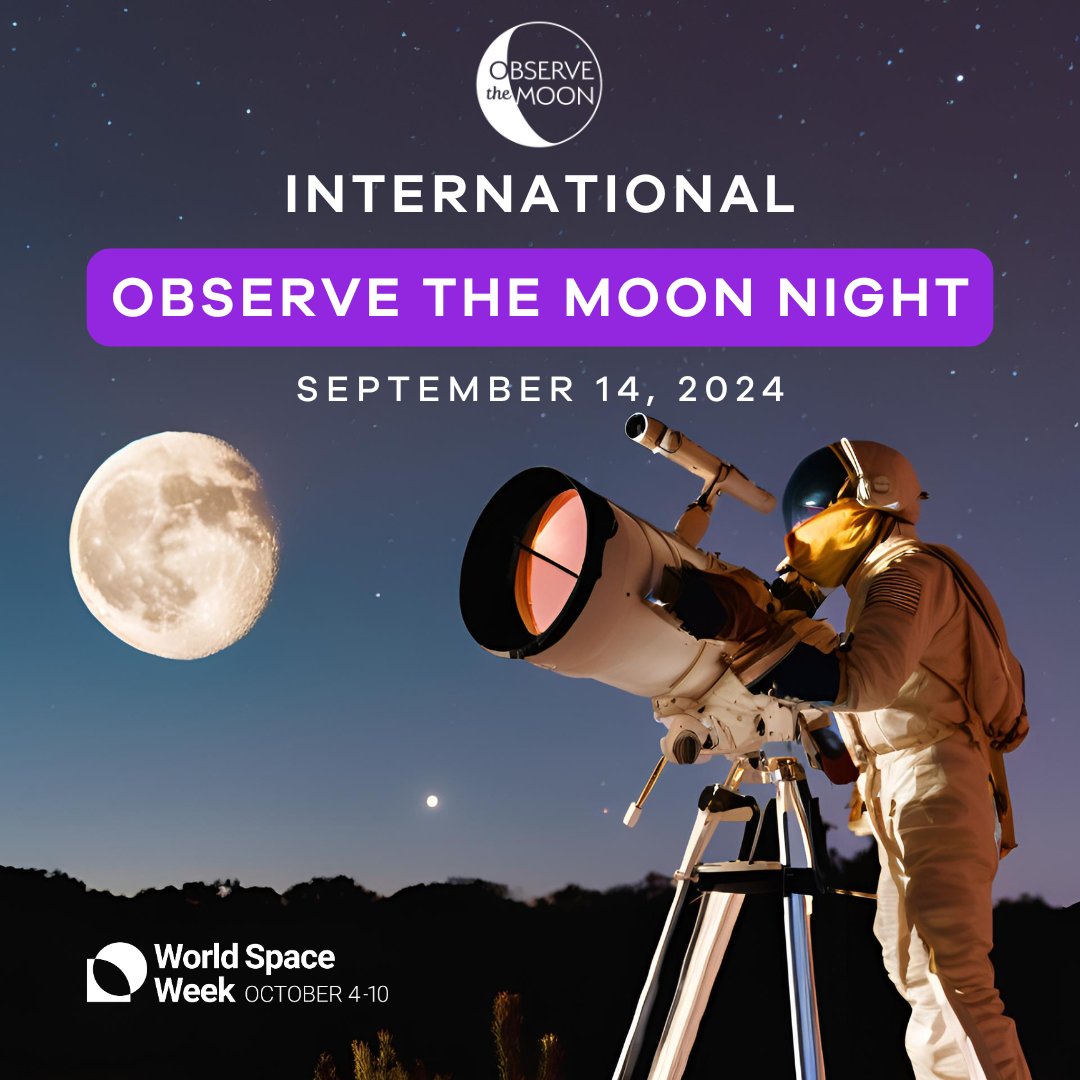 WorldSpaceWeek's tweet image. 🌕 The moon is calling! Tomorrow is International Observe the Moon Night, a perfect warm-up for a cosmic October during World Space Week, October 4-10. Let the stars inspire you! 🚀✨
-
Use these activities to celebrate: moon.nasa.gov/observe-the-mo…

#WSW2024 #ObserveTheMoon