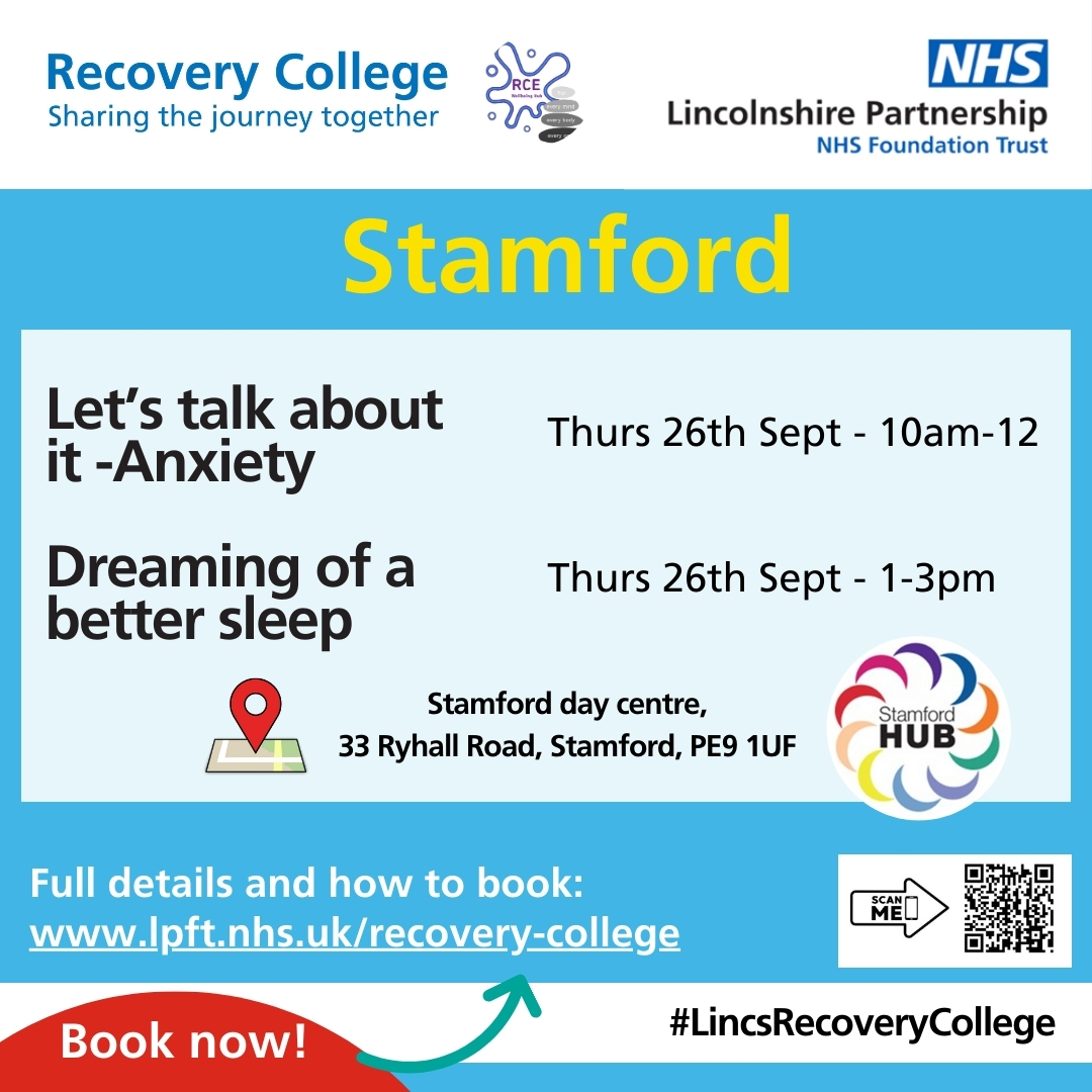 Amy@LPFT (@amylpft1) on Twitter photo #LincsRecoveryCollege
We are coming to Stamford on Sept 26th - spread the word and come along and join us
Register here lpft.nhs.uk/our-services/a…
#Freecourses
#MentalHealthMatters
<a href="/CPFT_RCE/">RCE Wellbeing Hub</a>
#LincsConnect <a href="/LPFTNHS/">Lincolnshire Partnership NHS Foundation Trust</a>
<a href="/mindspacestam/">MindSpace Stamford</a> - please share :-) #LincsRecoveryCollege
We are coming to Stamford on Sept 26th - spread the word and come along and join us
Register here lpft.nhs.uk/our-services/a…
#Freecourses
#MentalHealthMatters
<a href="/CPFT_RCE/">RCE Wellbeing Hub</a>
#LincsConnect <a href="/LPFTNHS/">Lincolnshire Partnership NHS Foundation Trust</a>
<a href="/mindspacestam/">MindSpace Stamford</a> - please share :-)