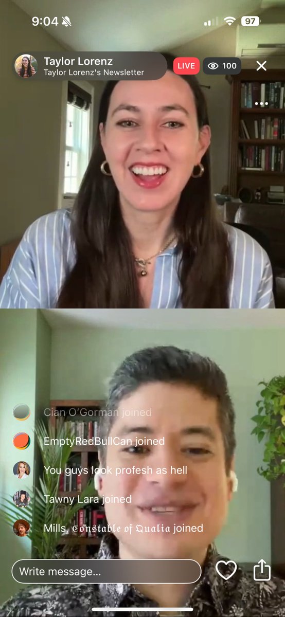 Collab lives are coming soon to a S*b$t@ck app near you.... <a href="/TaylorLorenz/">Taylor Lorenz</a> and <a href="/kenklippenstein/">Ken Klippenstein (NSPM-7 Compliant)</a> are on right now in a Super Secret Beta Test... 🤫 open.substack.com/live-stream/22…