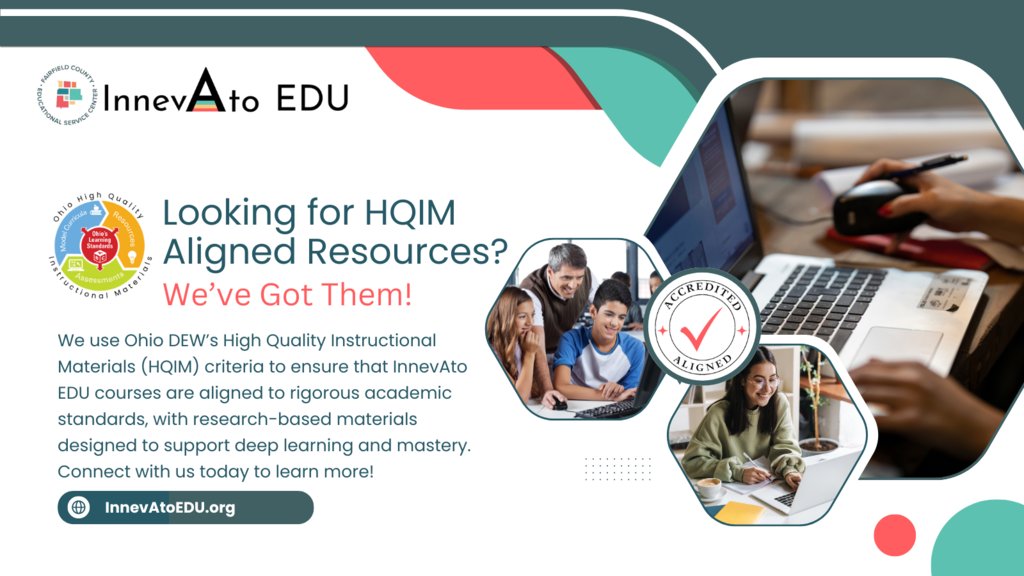 InnevAtoEDU's tweet image. Looking for HQIM Aligned Resources?  We use ODEW’s High Quality Instructional Materials (HQIM) criteria to ensure that our courses are aligned to rigorous academic standards, with research-based materials to support deep learning and mastery. Connect with us to learn more!