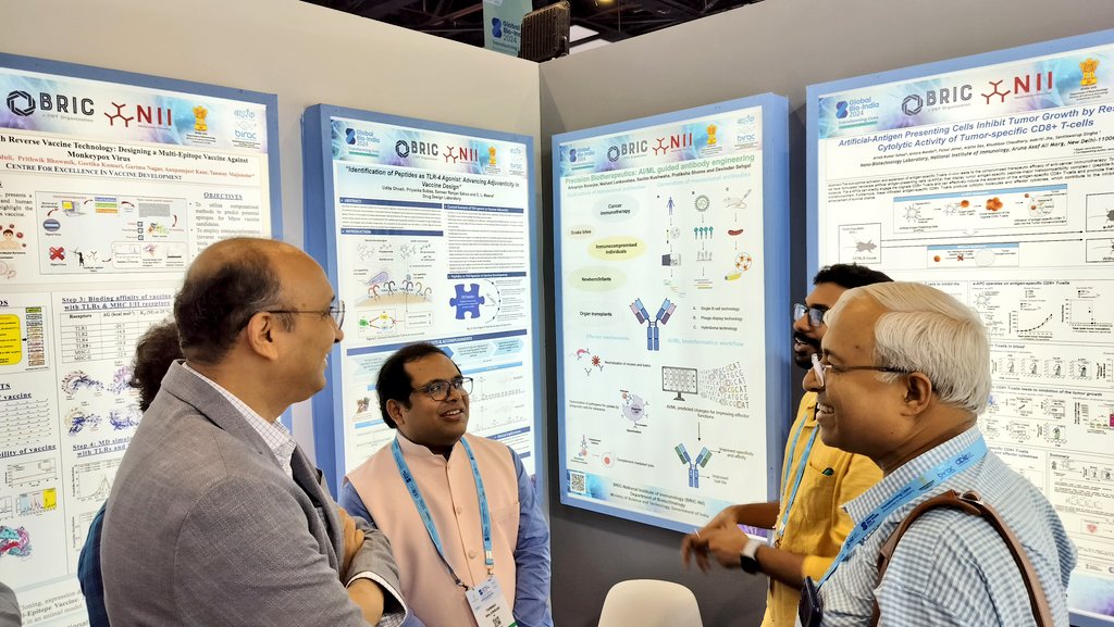 Not everyday you get <a href="/rajesh_gokhale/">Rajesh Gokhale</a>, Secretary of <a href="/DBTIndia/">Department of Biotechnology</a>, noticing your poster and engaging in a discussion! 

A special moment for the scholars of <a href="/NImmunology/">BRIC-NII</a> as Dr. Gokhale explores their work and discusses future directions <a href="/GlobalBioIndia/">Global Bio India</a> #GBI2024
<a href="/BIRAC_2012/">DBT-BIRAC</a>