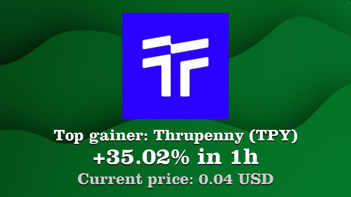 Coinwink's tweet image. Top gainer: #Thrupenny #TPY $TPY increased by 35.02% in 1h! Create your TPY #crypto alert: coinwink.com/tpy