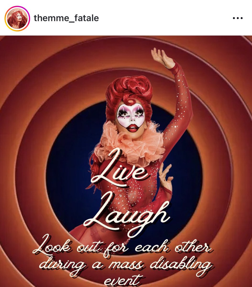 📢 The popular drag artist Themme Fatale has announced their retirement due to Long COVID:

“That’s all folks: Live, laugh, look out for each other during a mass disabling event.”
