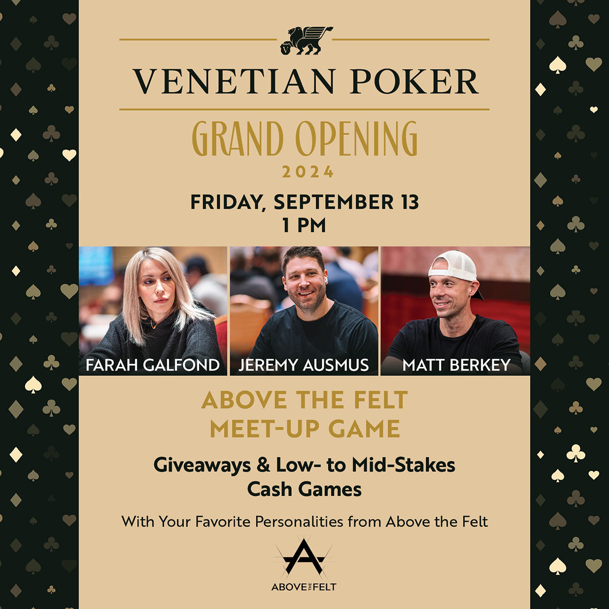 Tommy LaRosa (@venetiantd) on Twitter photo Join us today, September 13 as we host the <a href="/berkey11/">Matt Berkey</a> and Friends MUG at 1:00 PM <a href="/VenetianPoker/">Venetian Poker Room</a>
$1-3, $2-3, & $3-5 NLH action with special giveaways
Call 702-414-7657 or sign up on the <a href="/PokerAtlas/">PokerAtlas</a> app Join us today, September 13 as we host the <a href="/berkey11/">Matt Berkey</a> and Friends MUG at 1:00 PM <a href="/VenetianPoker/">Venetian Poker Room</a>
$1-3, $2-3, & $3-5 NLH action with special giveaways
Call 702-414-7657 or sign up on the <a href="/PokerAtlas/">PokerAtlas</a> app