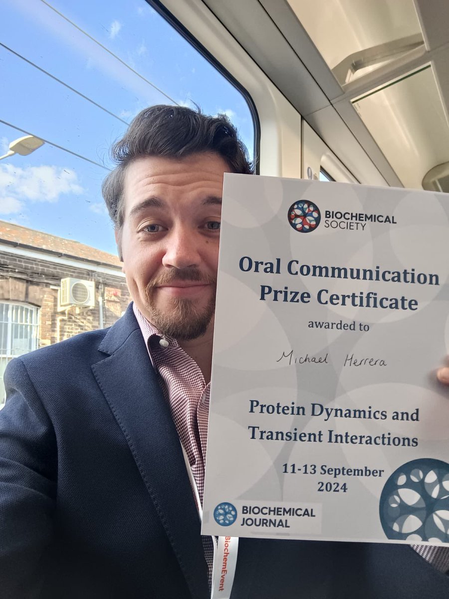 Campopiano Group (@campopianogroup) on Twitter photo Michael attended the <a href="/BiochemSoc/">Biochemical Society</a> conference on Protein Dynamics and Transient Interactions this week. He picked up a prize for his fantastic oral presentation, congrats! <a href="/obligatoryMH/">Michael Andrés Herrera</a>
Forgot to get a picture there so a train selfie will do! 🚂 Michael attended the <a href="/BiochemSoc/">Biochemical Society</a> conference on Protein Dynamics and Transient Interactions this week. He picked up a prize for his fantastic oral presentation, congrats! <a href="/obligatoryMH/">Michael Andrés Herrera</a>
Forgot to get a picture there so a train selfie will do! 🚂