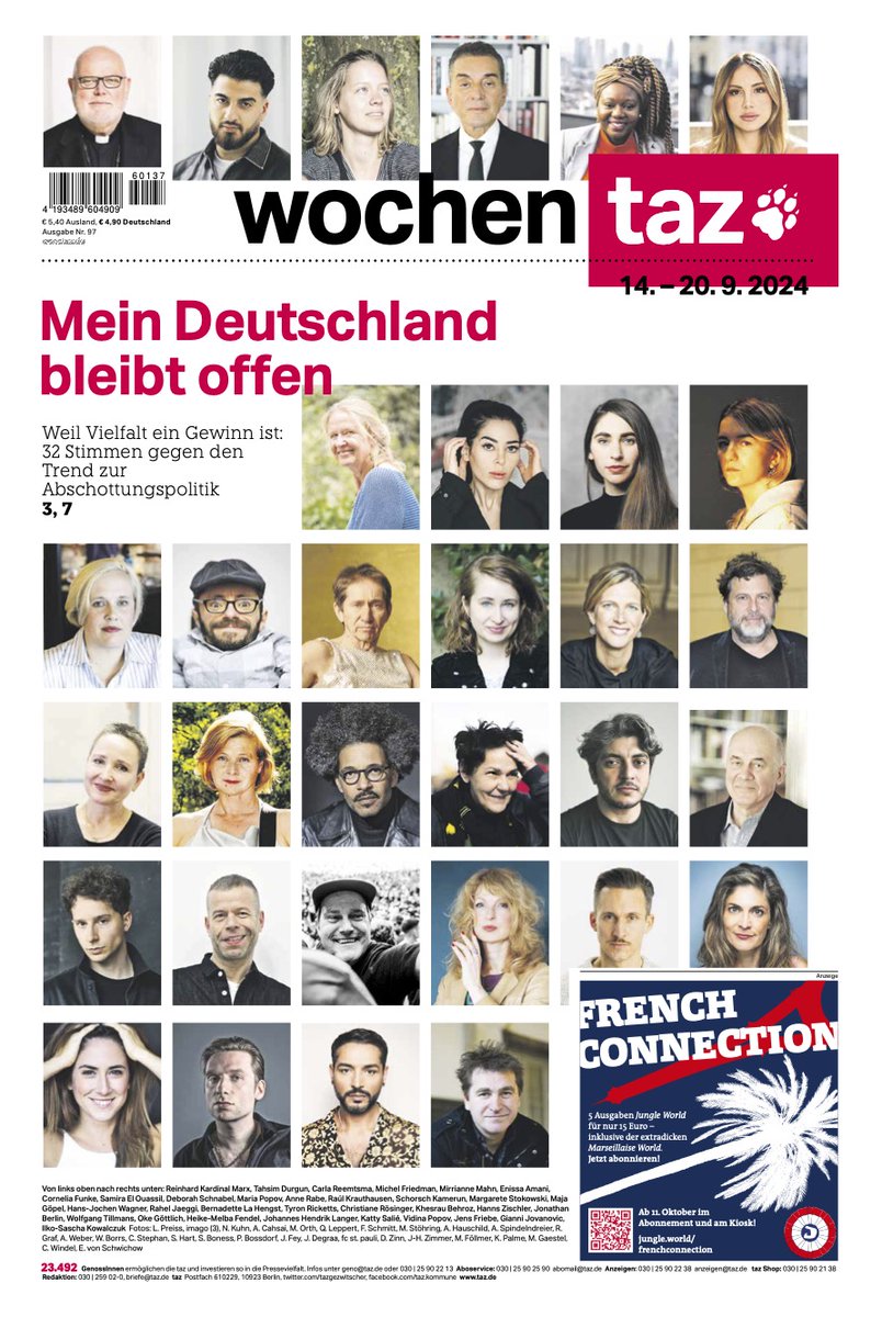 Katrin Gottschalk (@k_gottschalk) on Twitter photo Morgen am Kiosk: 32 Stimmen gegen Abschottungspolitik <a href="/tazgezwitscher/">taz</a>. U.a. mit <a href="/IlkoKowalczuk/">Ilko-Sascha Kowalczuk</a>, <a href="/marga_owski/">Margarete Stokowski</a>, <a href="/samelou/">Samira El Ouassil</a>, <a href="/raulde/">Raul Krauthausen</a>, <a href="/beyond_ideology/">Maja Goepel @beyond-ideology.bsky.social</a>, <a href="/carla_reemtsma/">Carla Reemtsma</a> & @AnneRabe2. #MeinDeutschlandBleibtOffen Morgen am Kiosk: 32 Stimmen gegen Abschottungspolitik <a href="/tazgezwitscher/">taz</a>. U.a. mit <a href="/IlkoKowalczuk/">Ilko-Sascha Kowalczuk</a>, <a href="/marga_owski/">Margarete Stokowski</a>, <a href="/samelou/">Samira El Ouassil</a>, <a href="/raulde/">Raul Krauthausen</a>, <a href="/beyond_ideology/">Maja Goepel @beyond-ideology.bsky.social</a>, <a href="/carla_reemtsma/">Carla Reemtsma</a> & @AnneRabe2. #MeinDeutschlandBleibtOffen