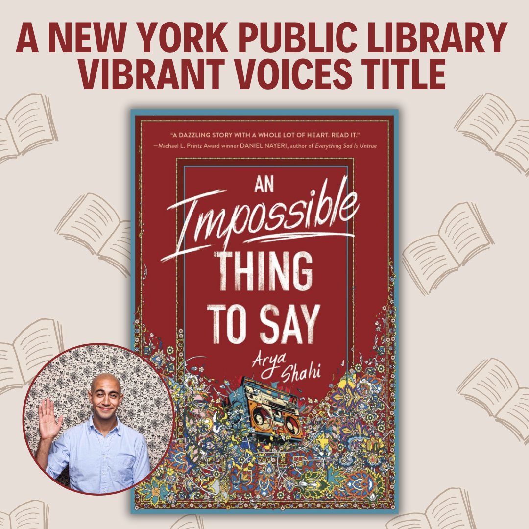 Arya Shahi’s novel-in-verse, AN IMPOSSIBLE THING TO SAY, is a New York Public Library’s Vibrant Voices Title! This list was created to amplify and celebrate diverse voices, promote discussion, and expand understanding. Check out the full list for your next read. Link in our bio.