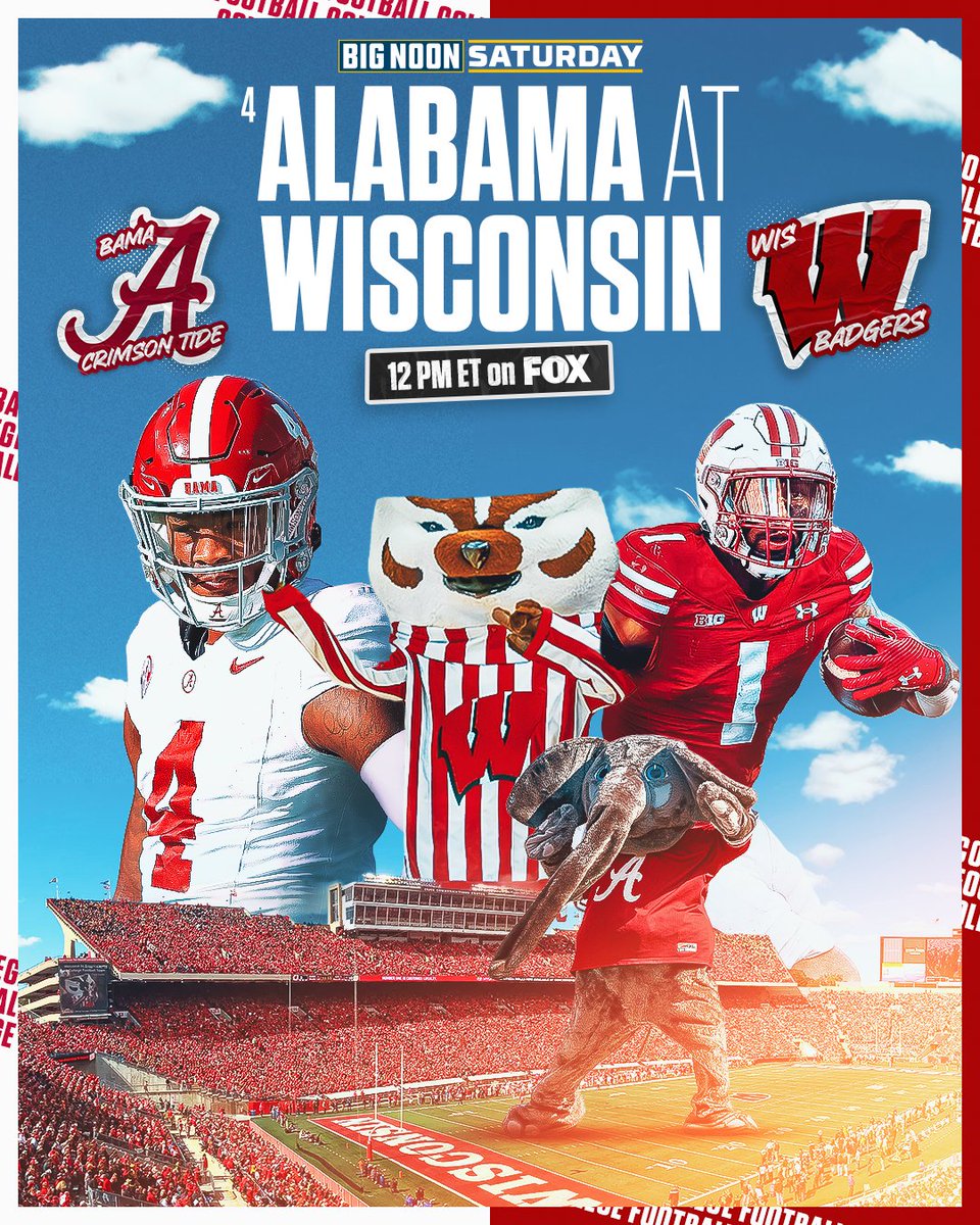 GET READY FOR THIS <a href="/BNKonFOX/">Big Noon Kickoff</a> MATCHUP 🔥🙌

Who ya got- <a href="/AlabamaFTBL/">Alabama Football</a> or <a href="/BadgerFootball/">Wisconsin Football</a>? 👀🍿