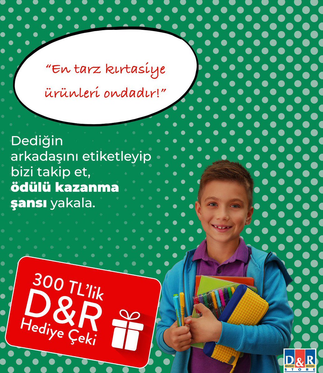 Sadece takipçilerimize özel, Cuma şansı D&amp;R yarışması kırtasiye ürünleriyle fark yaratan arkadaşın için geliyor. Bizi takip edip "En tarz kırtasiye ürünleri ondadır!" dediğin arkadaşını bu postun altına etiketle, 300 TL’lik D&amp;R hediye çeki kazanma şansı yakala!