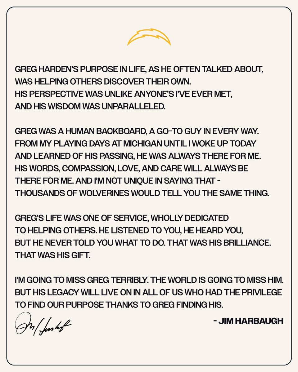 Coach Harbaugh on the passing of University of Michigan legend Greg Harden