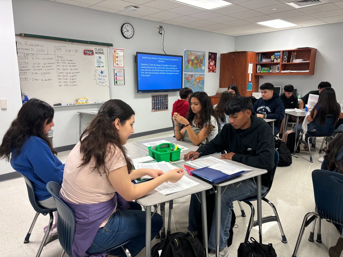 This week, Mr. Randall led a mini-seminar on the French &amp; Indian War, using doc analysis to explore its causes and effects. His focus on academic conversations and evidence-based writing is helping to strengthen our AP scholars!📚✨ #TeacherSpotlight #ElevatingExcellence