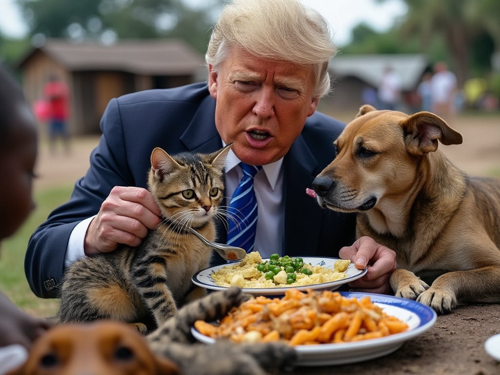 Ant_vegan_'s tweet image. If Trump went to Haiti on a childless cat lady hunting vacation. 
#GrokCat #GrokDog