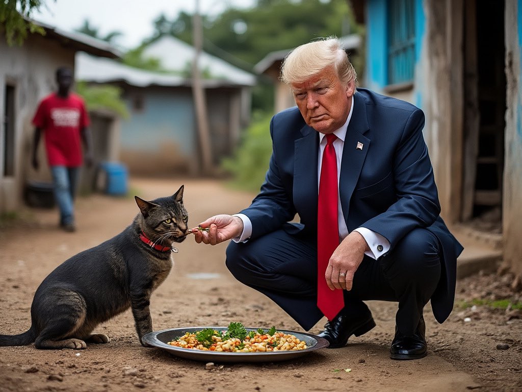 Ant_vegan_'s tweet image. If Trump went to Haiti on a childless cat lady hunting vacation. 
#GrokCat #GrokDog