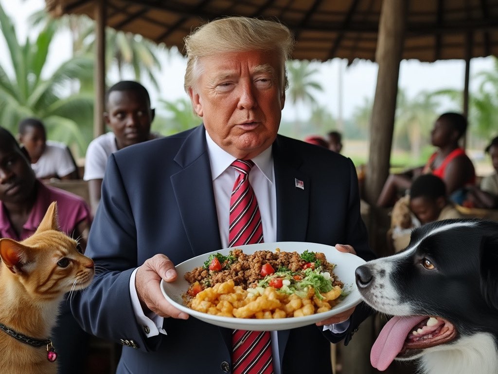 Ant_vegan_'s tweet image. If Trump went to Haiti on a childless cat lady hunting vacation. 
#GrokCat #GrokDog